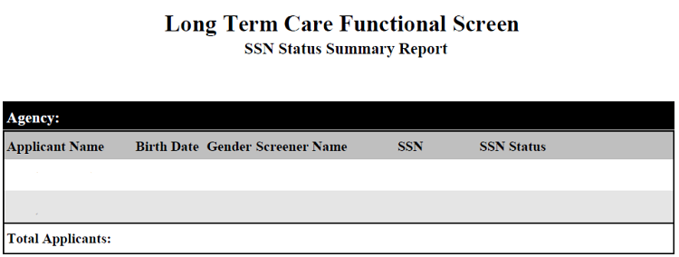 CLTS Functional Screen Module 11 SSN Status Report Summary CLTS Functional Screen Module 11 SSN Status Report Summary