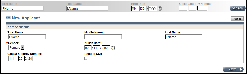 CLTS FS Screenshot: New Applicant for CLTS screening