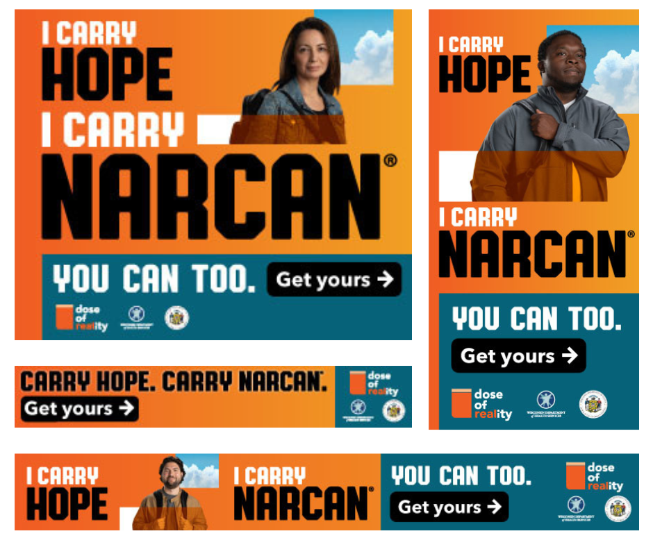 Collection of digital ads promoting the carrying of NARCAN