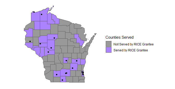 RICE grant map 2 showing counties served by the RICE grant.