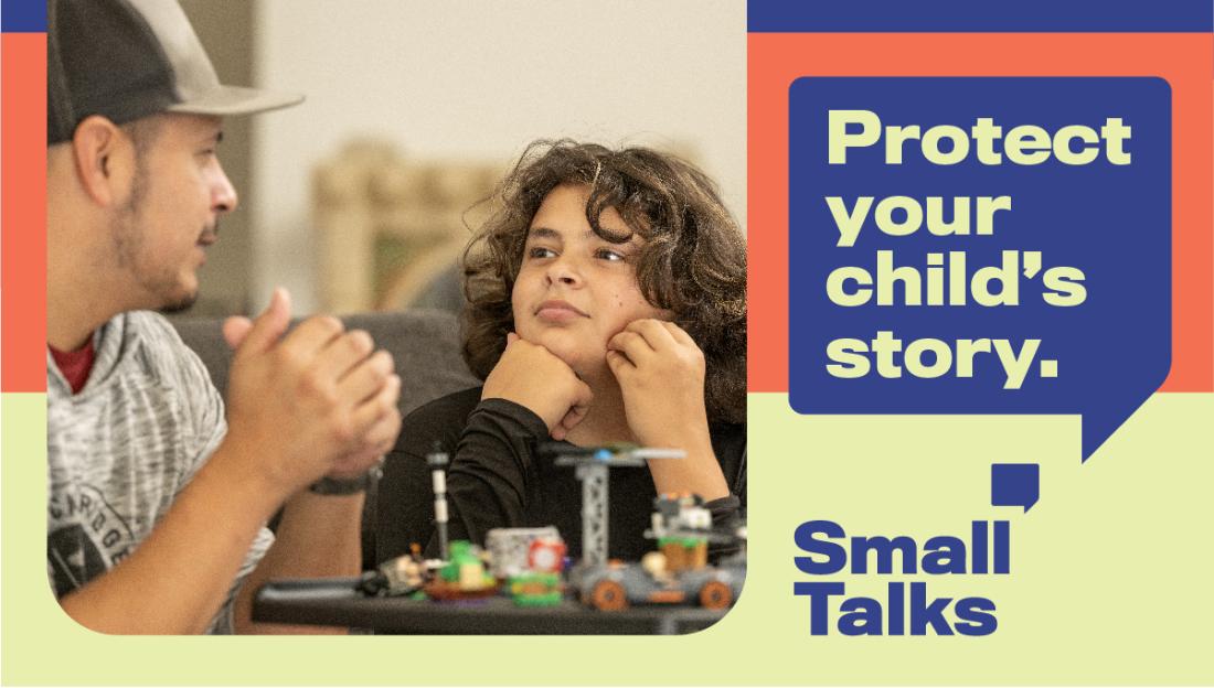 Protect your child's story: adult with child.