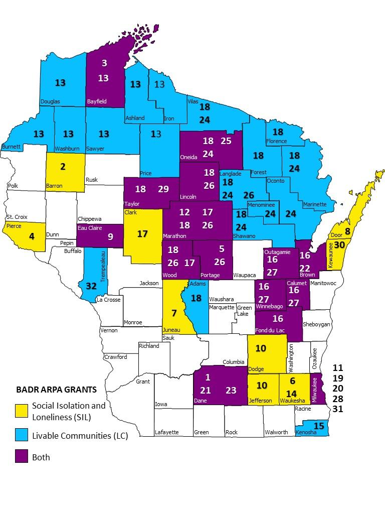 ARPA Social Connection Grant Awards County Map