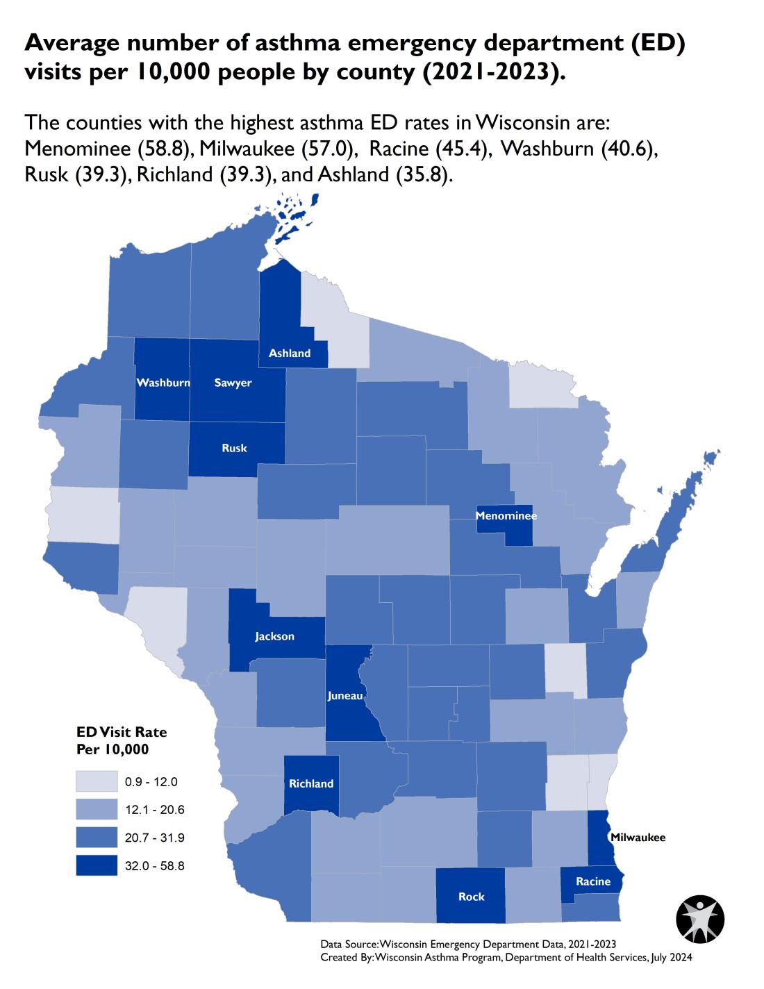 Map of average number of asthma emergency department visit