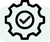 Icon of a gear with a checkmark in the center