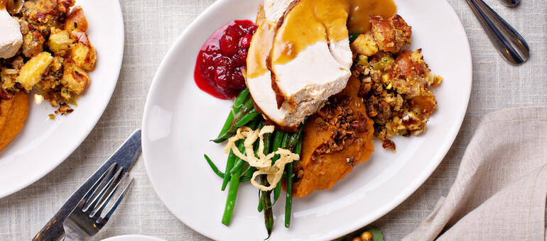 Plate of food for Thanksgiving dinner Plate of food for Thanksgiving dinner